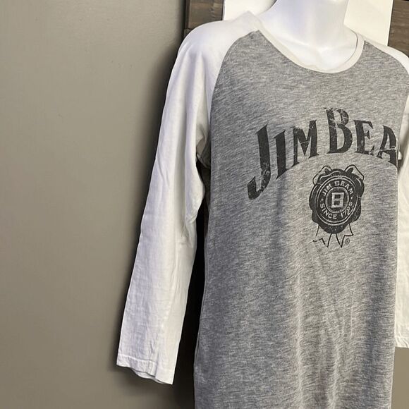 Jim Beam Women’s Heather Gray & White Baseball Long Sleeve Cotton T-Shirt- Large - Picture 4 of 9